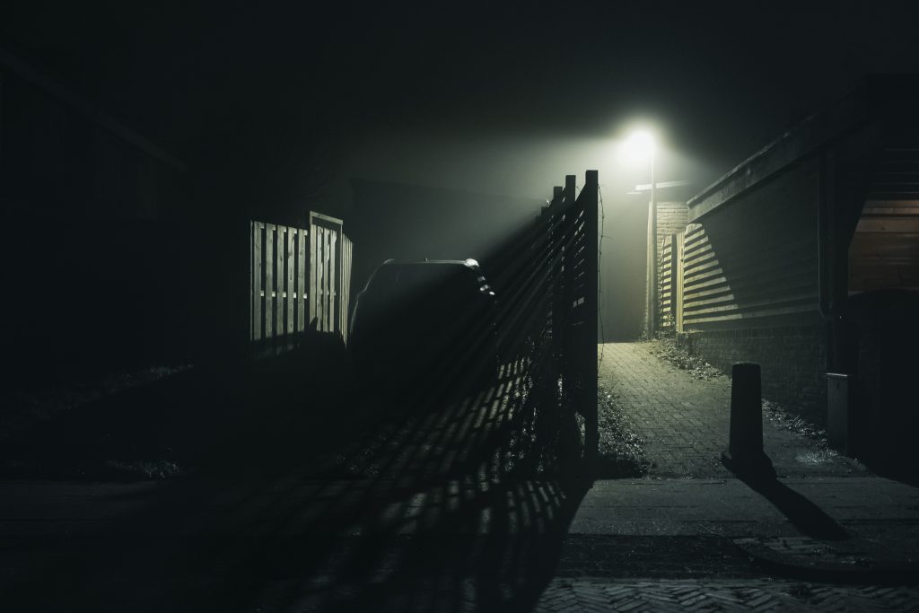 Suburban area, location unknown containing fog mist weather conditions in The Netherlands.